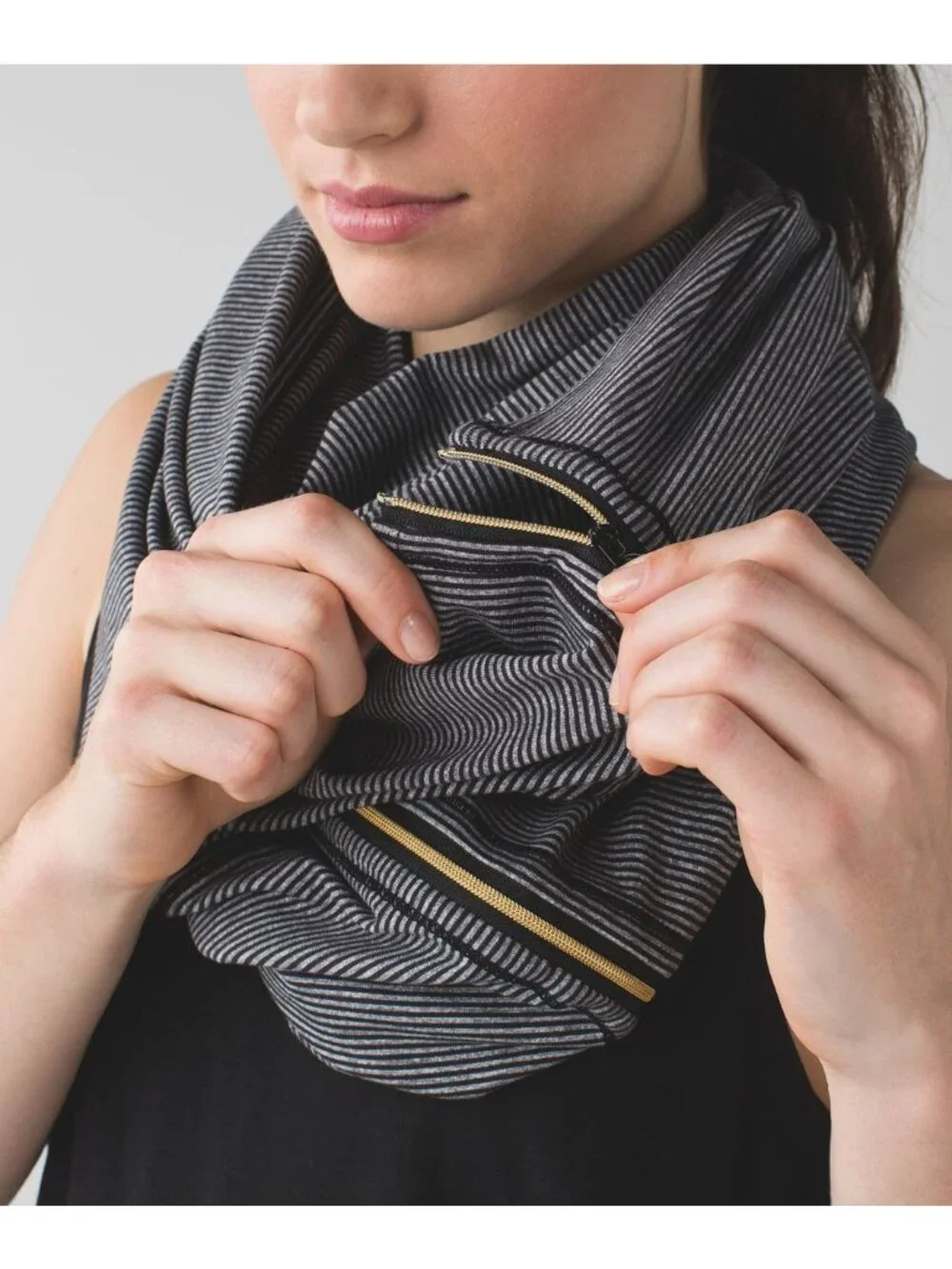 Lululemon Vinyasa Scarf OS Tonka Stripe Heathered Slate Black pattern (KK486)